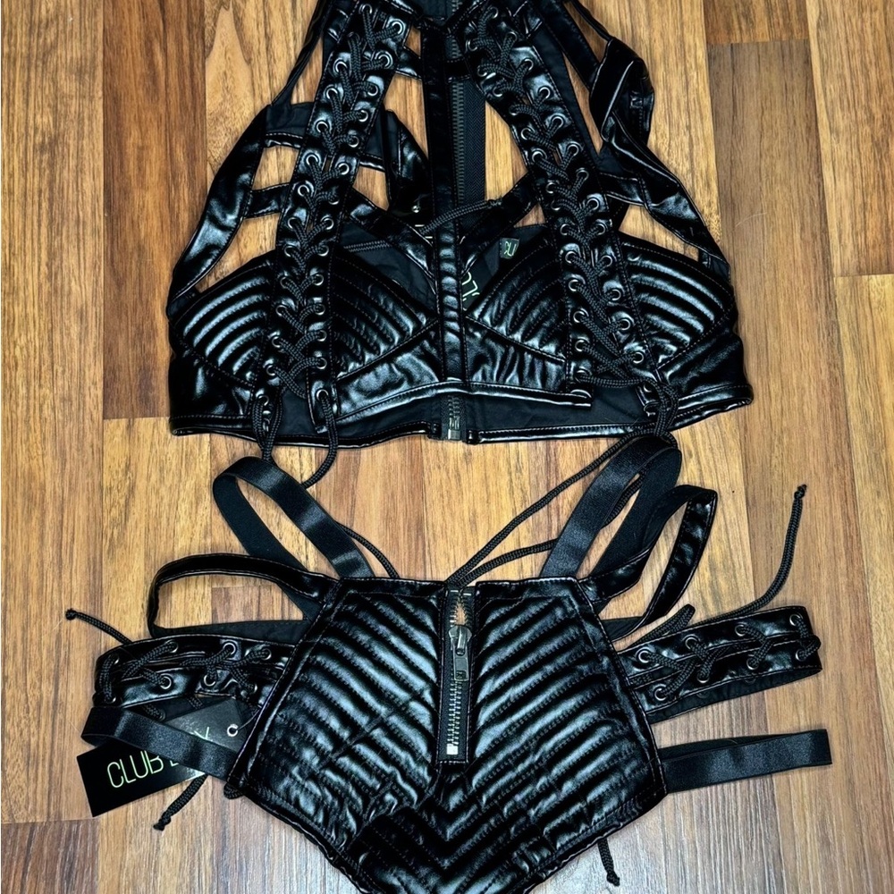 Dolls Kill Black Strappy Lingerie Set with Zipper